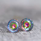 Rainbow Stud Earrings, Vintage Swarovski Crystal Earring, Colourful Studs