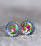 Rainbow Stud Earrings, Vintage Swarovski Crystal Earring, Colourful Studs
