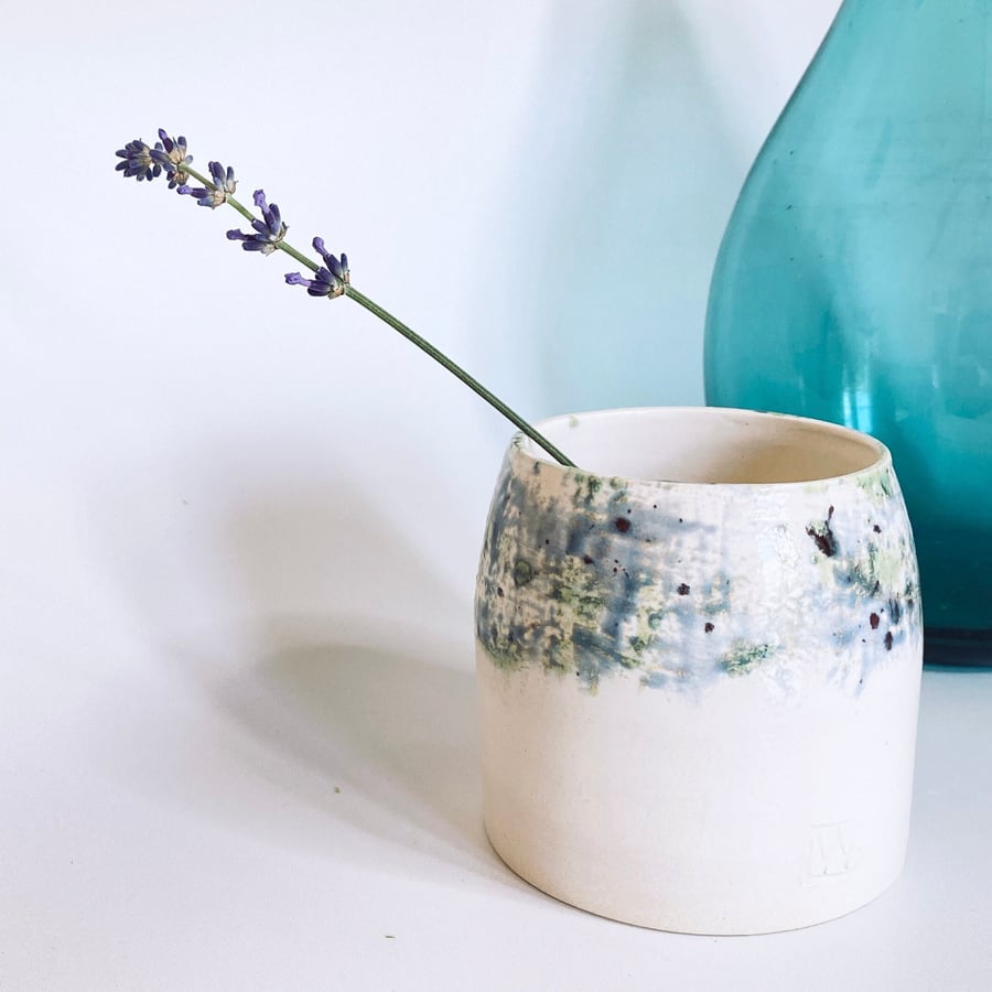 Ceramic wheel thrown pot planter, hand glazed in inky blue 