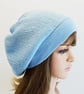 Sky blue baggy beanie hat for women, fall beret, knitted tam - Image 1