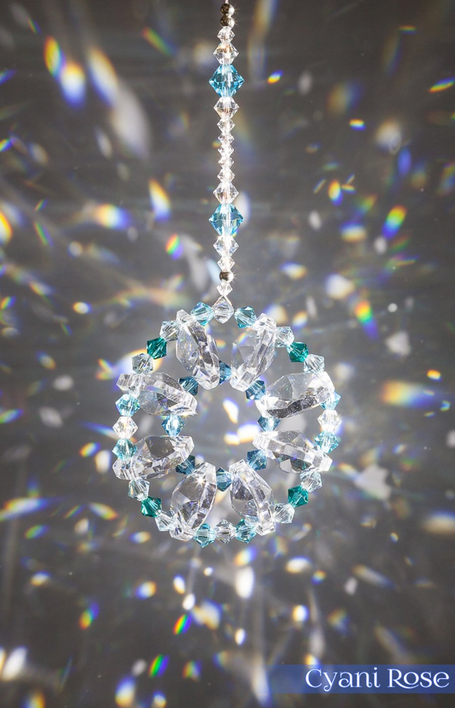 Turquoise sparkly Swarovski Sun Catcher hanging decoration