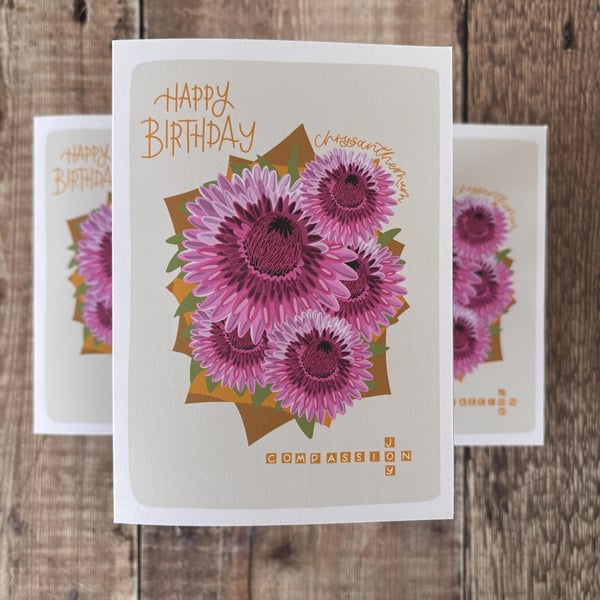 Chrysanthemum Birthday Card: November Birth Flower Greeting Card