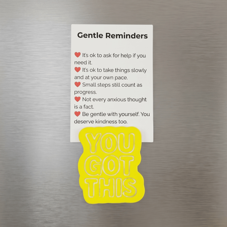 You Got This handmade yellow fridge magnet with A7 Gentle Reminders card