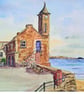 Blank Square Greetings Card Kingsand Clock Tower Cornwall From Original Painting - Image 2