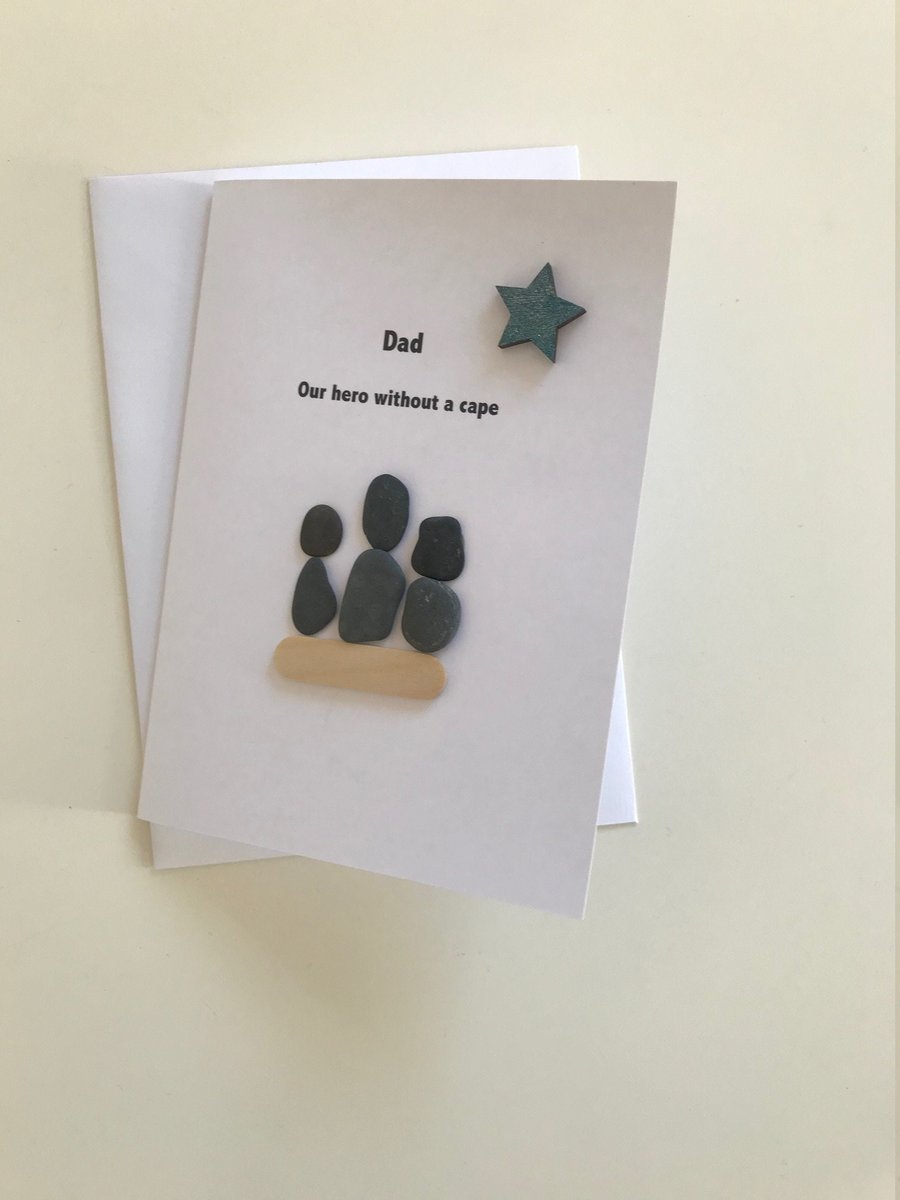 Father's Day Card, Pebble Art Card, Unique Greeting Cards, Birthday Cards, Handm