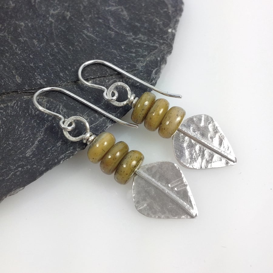 Seconds Sunday- Silver and mustard shell spear earrings
