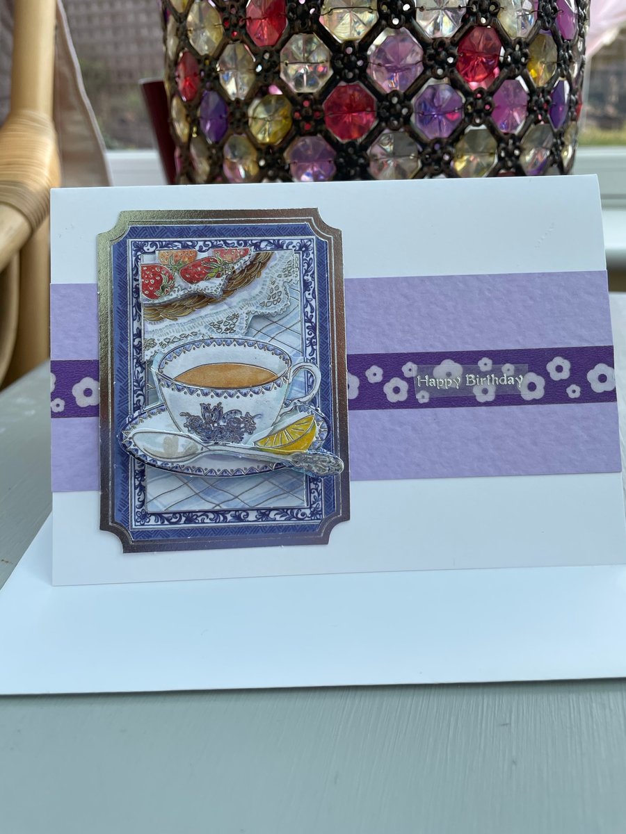 A lovely cup of tea decoupage birthday card