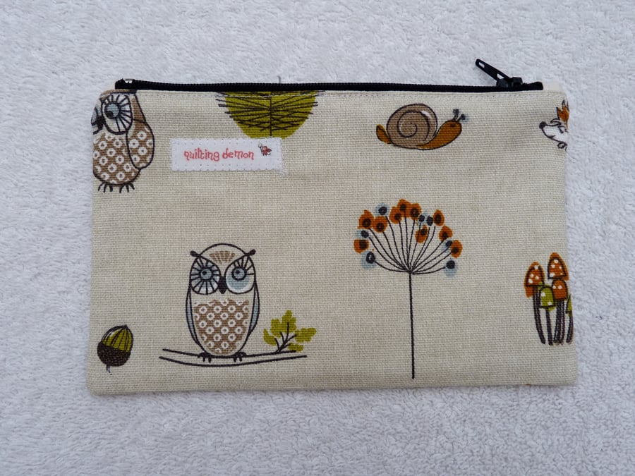 Small Zipped Purse in Woodland Animals Print Fabric