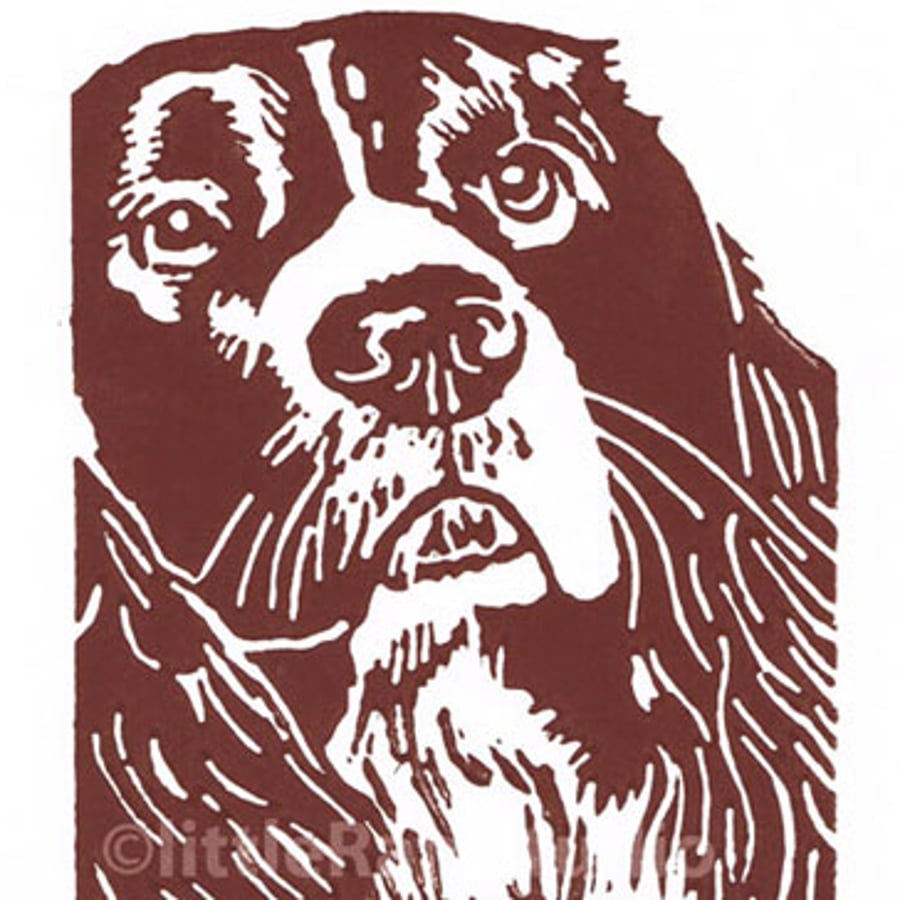 Springer Spaniel Dog - Original Hand Pulled Linocut Print