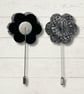 Flower Lapel Pin, Black and White Flower, Wedding Buttonhole, Boutonniere  - Image 4