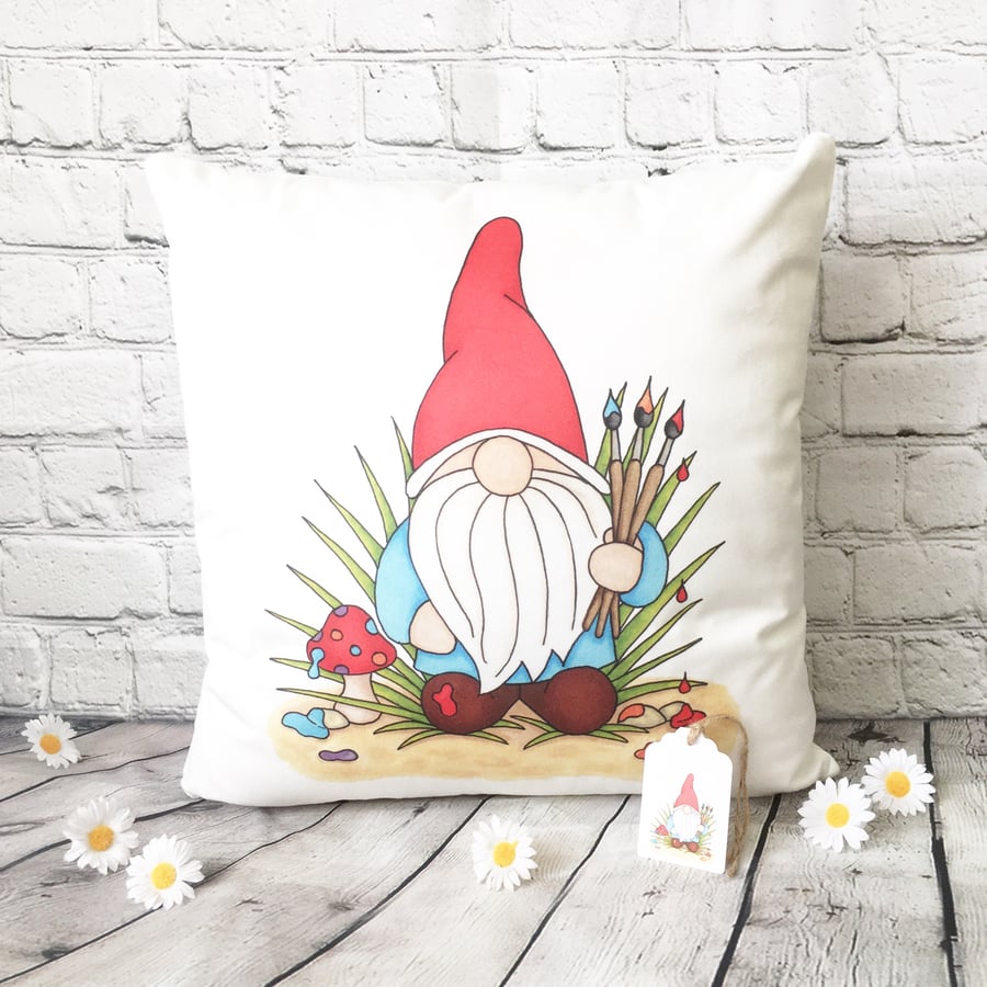‘Norm’ the Painting Gnome Cushion Cover - Soft Cushion