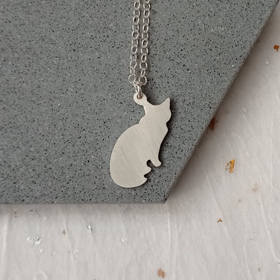 Recycled sterling silver cat necklace – delicate handmade animal jewellery