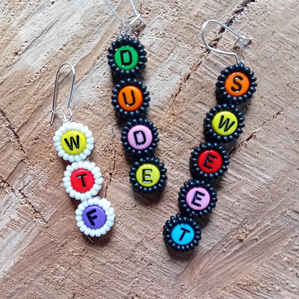 Funny slogan rainbow coloured earrings