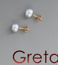 Silver Grey Pearl Button Earrings with 14k Gold Filled Stud and Back - Image 5