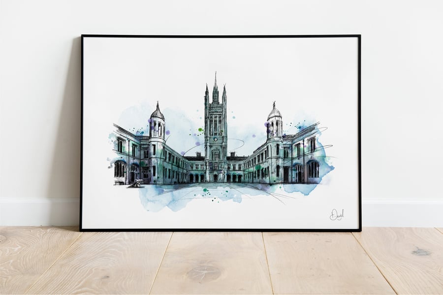 Aberdeen Marischal College Art Print, Bridge Illustration, Scotland Drawing, Wat