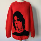 Hand Knitted Red Rocker Iconic Image Raglan Sleeves