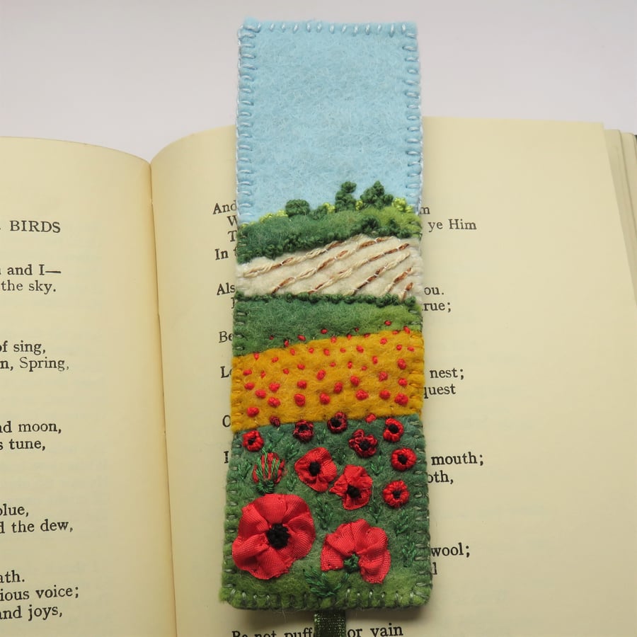 Poppies Embroidered Felt Bookmark