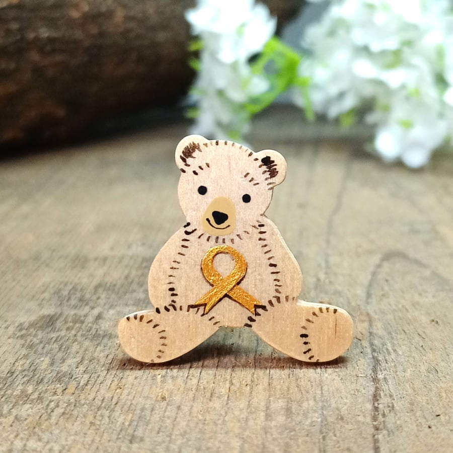 Children's Cancer Ribbon Badge, Handmade Child Cancer Awareness Bear Pin