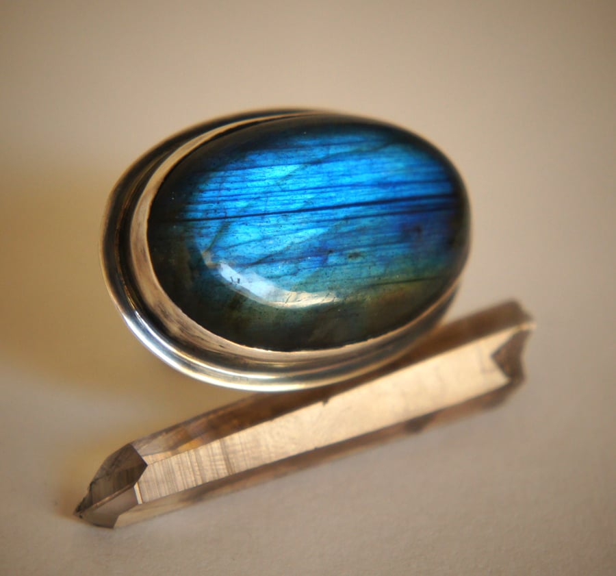 Oval Labradorite and Sterling Silver Ring - Folksy