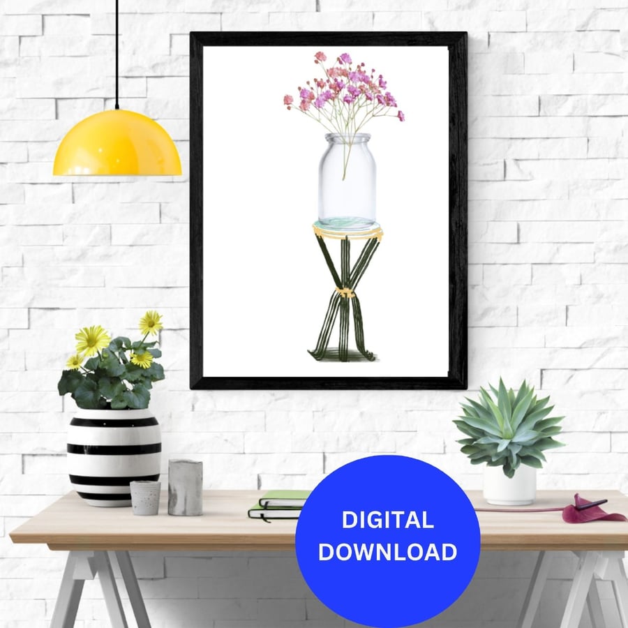 Beautiful Minimalist Vase Flower Digital Art & Printable Wall Decor 