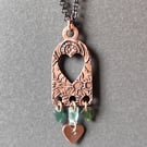 Copper and seaglass valentine pendant, unique, recycled material