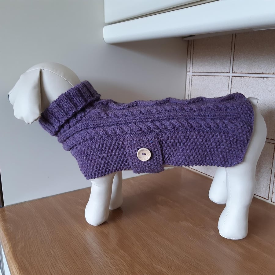 Hand Knitted Medium Dog Coat Jumper In A Lovely Dark Heather Aran (R805)