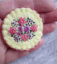 Hand Embroidered Floral Brooch - Primrose Yellow with Pink & Purple Flowers - Image 8