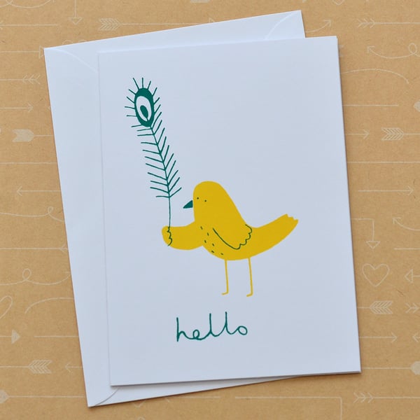 Bird & Feather - Hand Screen Printed Card