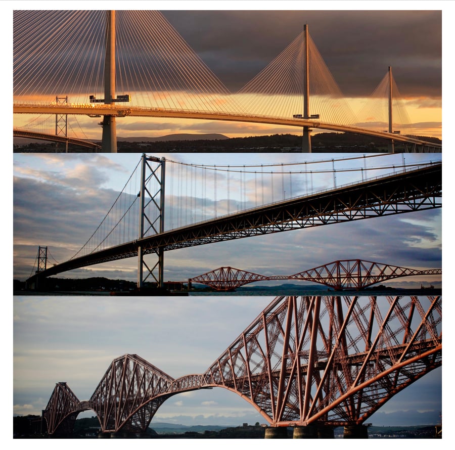 ‘The Forth Bridges’ Signed Mounted square Print 30 x 30cm FREE DELIVERY