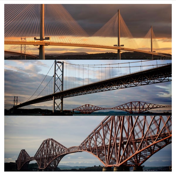 ‘The Forth Bridges’ Signed Mounted square Print 30 x 30cm FREE DELIVERY