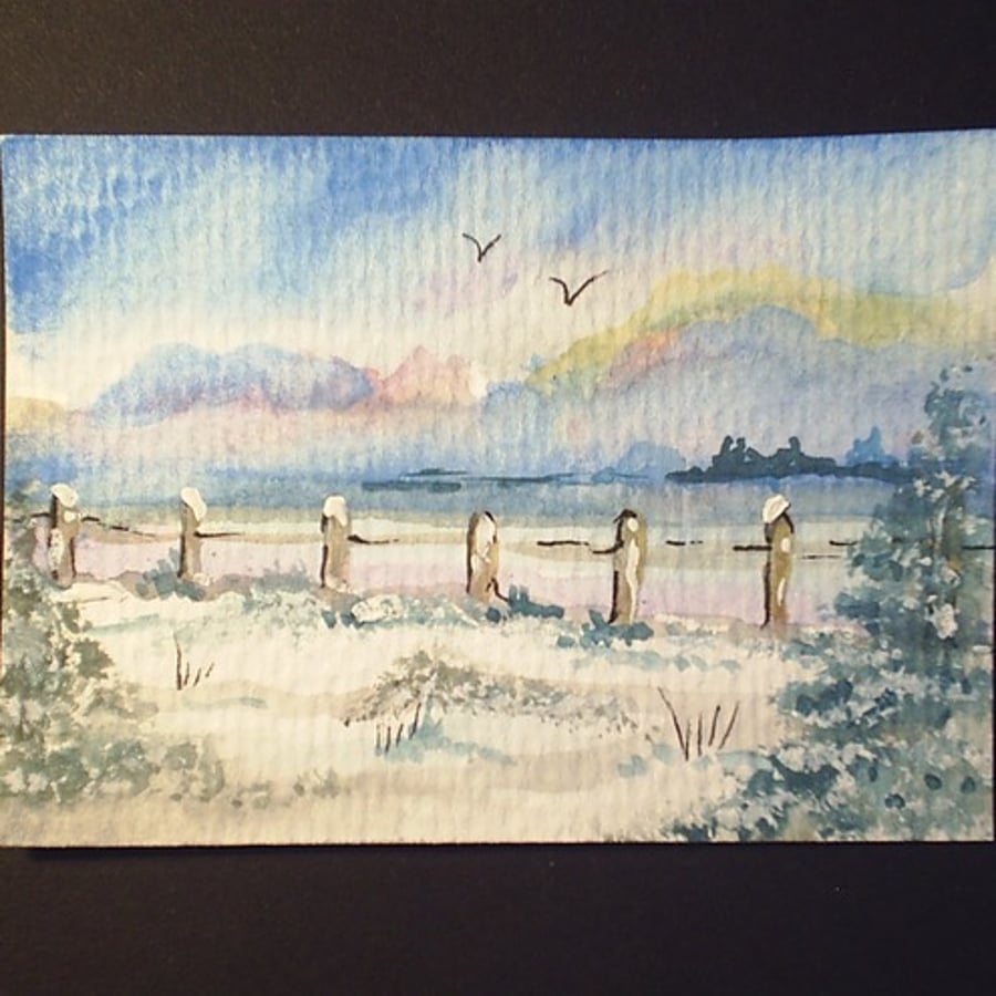 aceo snowscene original watercolour by Gweddusart