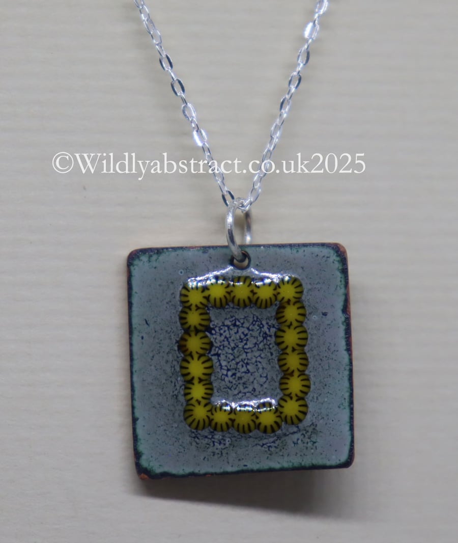 Square enamel seed bead pendant