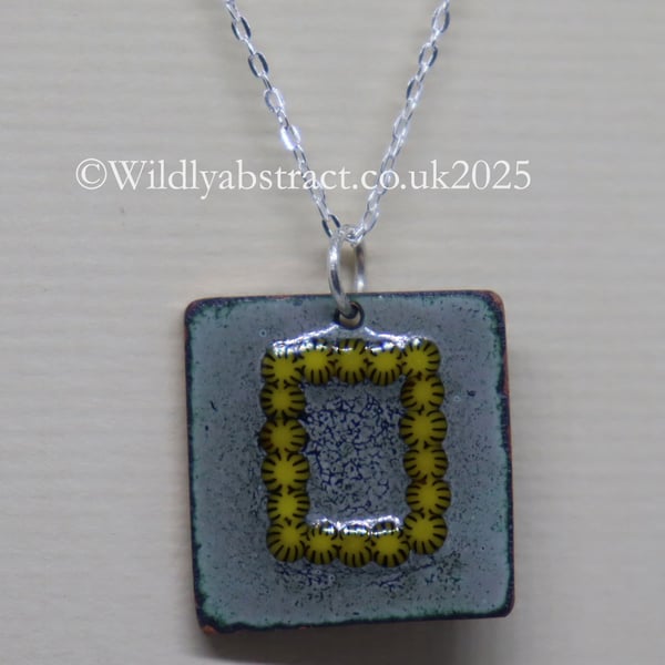 Square enamel seed bead pendant