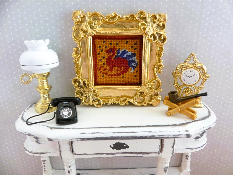 1.12 Scale Miniature Cross Stitch Framed Picture - Dragon Design