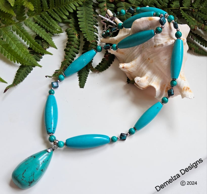 Natural Turquoise Statement Necklace ONE OFF Sterling Silver 