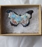 Butterfly brooch, enamelled white, wing tips black, wings patterned blue and red - Image 4