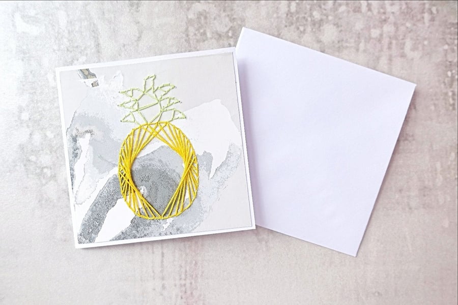 SALE Hand Stitched Yellow Pineapple Card