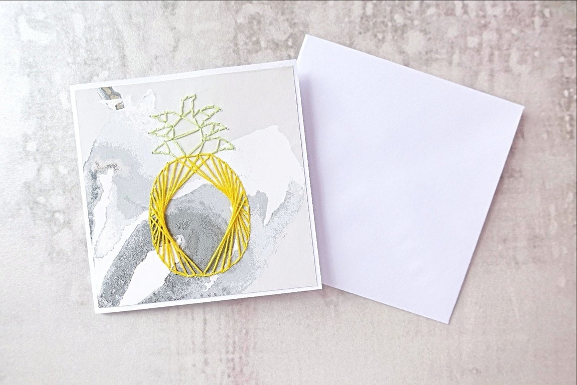 SALE Hand Stitched Yellow Pineapple Card
