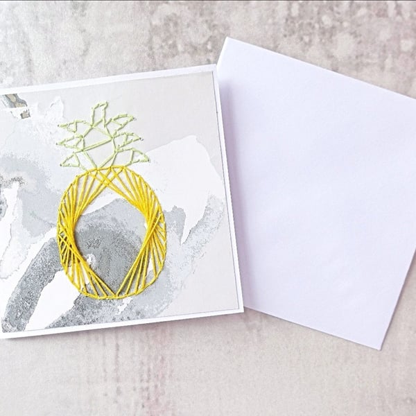 SALE Hand Stitched Yellow Pineapple Card