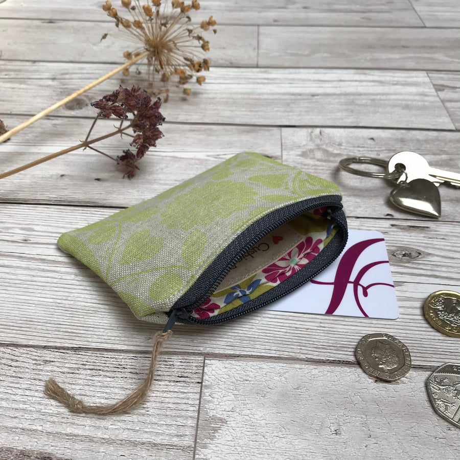 Hand Printed Linen Coin Purse, 'Peedie Purse', Credit Card Purse