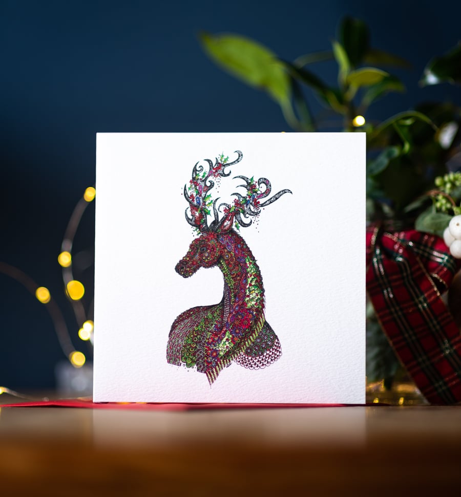 Christmas Majestic Stag single Greeting card