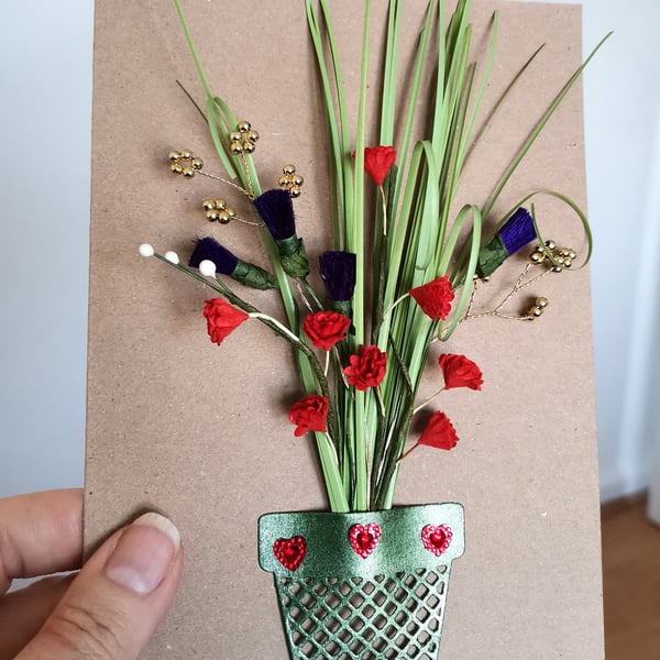Luxury handmade blank 3D card,  paper flowers greeting gift card 