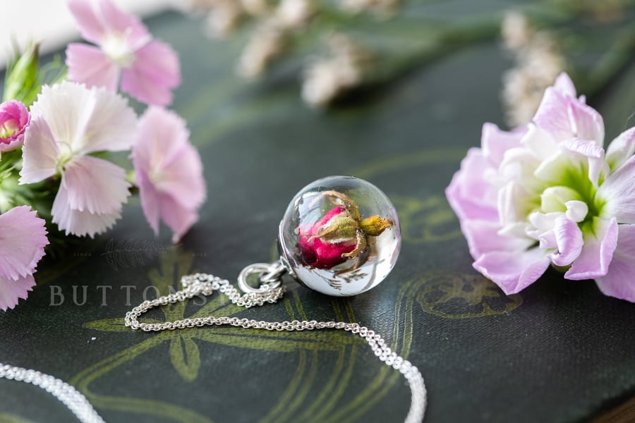 Tiny Red Rose Necklace Real Flower Necklace Whimsical Resin Necklace Resin Jewel