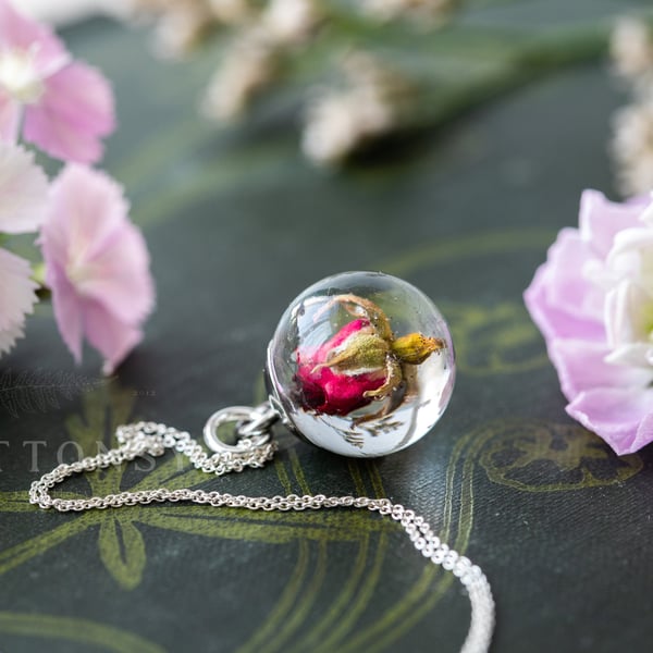 Tiny Red Rose Necklace Real Flower Necklace Whimsical Resin Necklace Resin Jewel