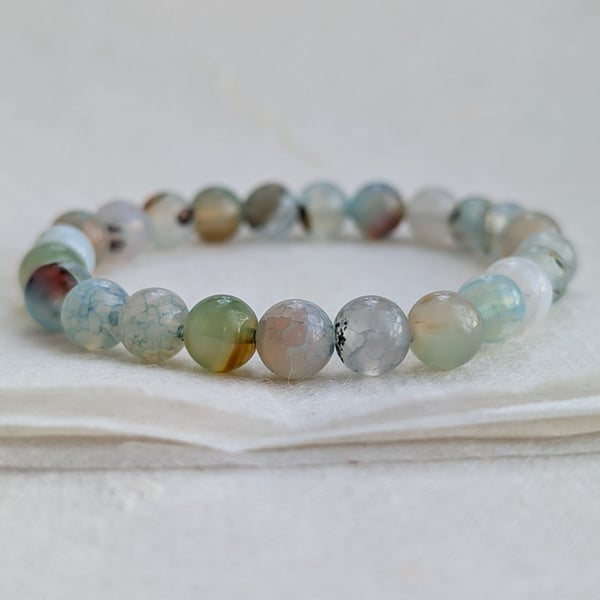 Agate gemstone elastic bracelet in coastal colours