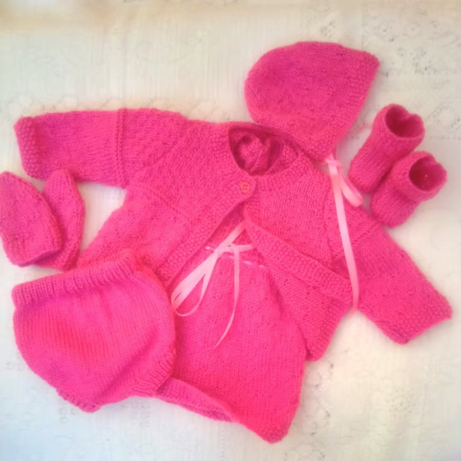 6 Piece Knitted Dress Set for a Baby Girl, Knitted Baby Girls Outfit, Baby Gift
