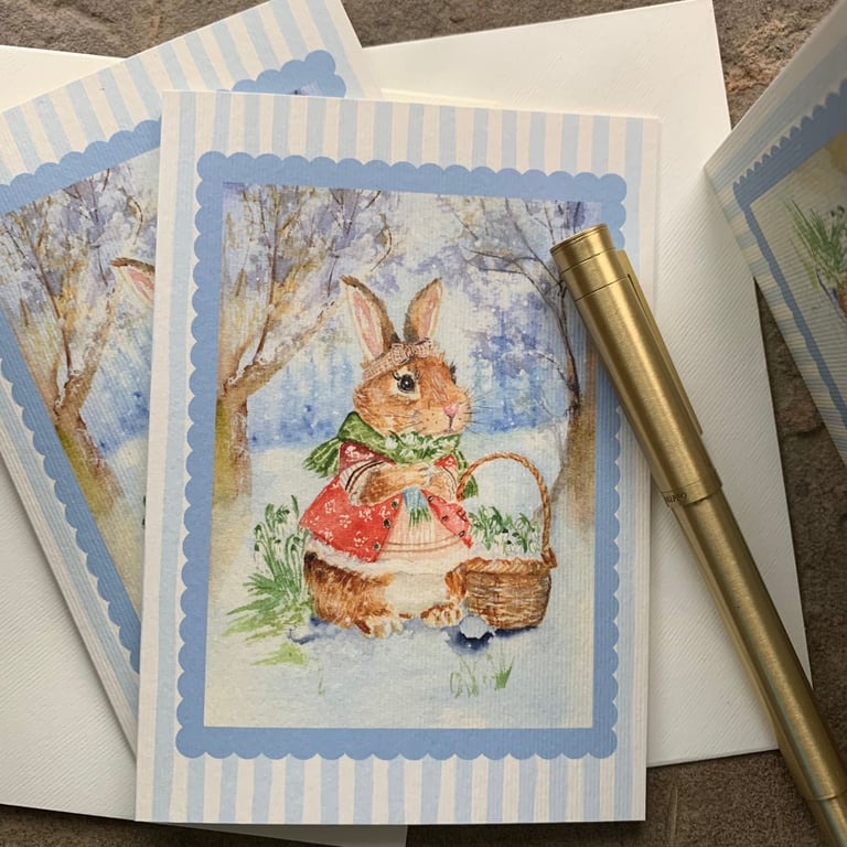 Snowdrops and Bunny Card - Blank Card