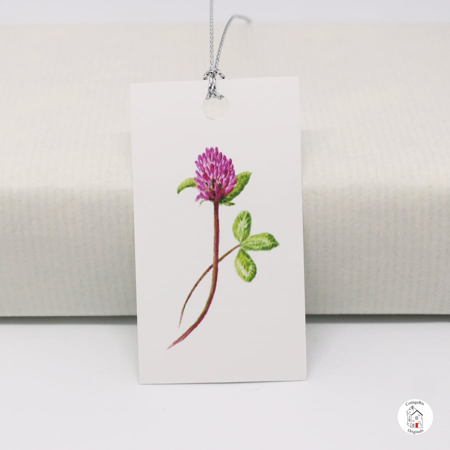 Red Clover Flower Gift Tags, Print of Original Hand Painted Design, Pack of 6