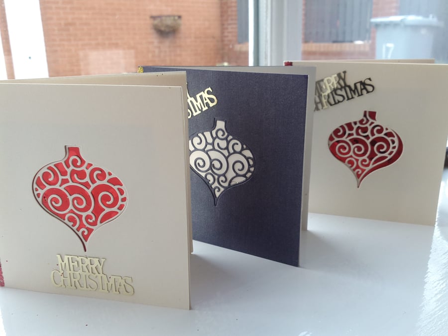 Pack of 3 small bauble Christmas cards