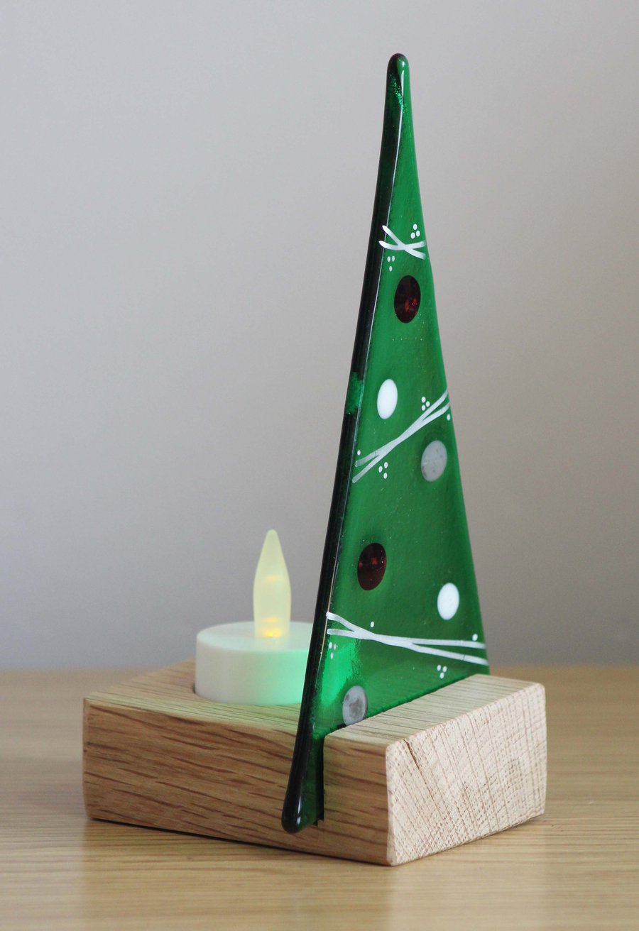 Christmas Tree glass tealight holder